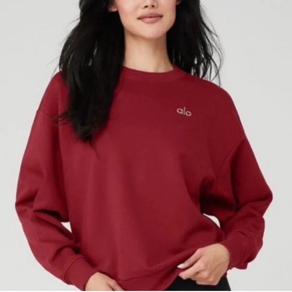 Alo Yoga Accolade Crewneck Sweatshirt Burgundy Size Small - Picture 1 of 6